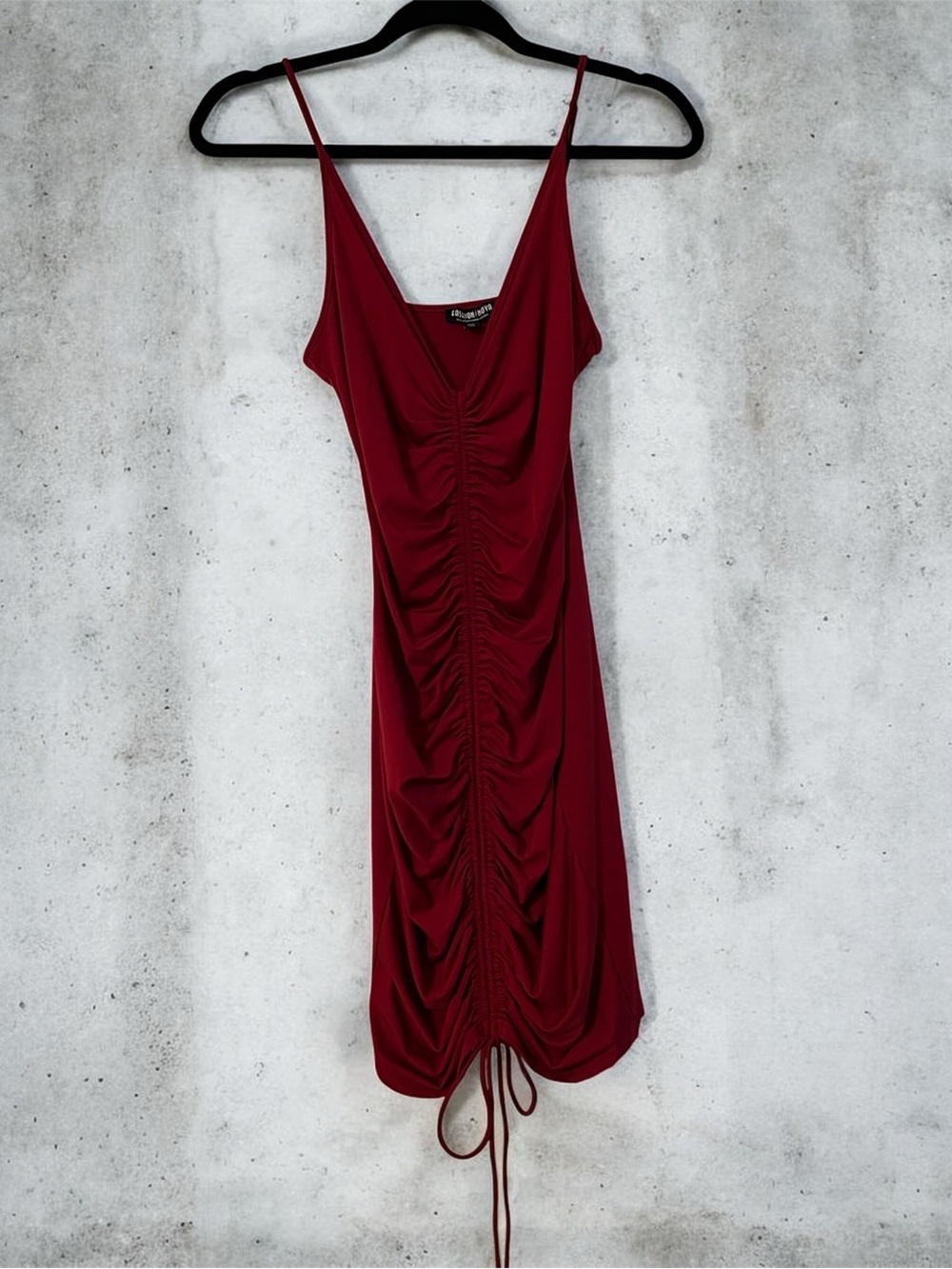 Ruched Red Body-con Dress with Adjustable Drawstring